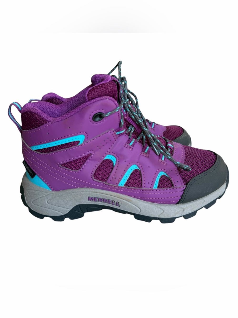 Merrell Kids Oakcreek Mid Lace Up Waterproof Boots Size 2 Purple Outdoor Hiking